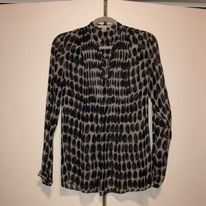 Silk blouse with beige and navy polka dots